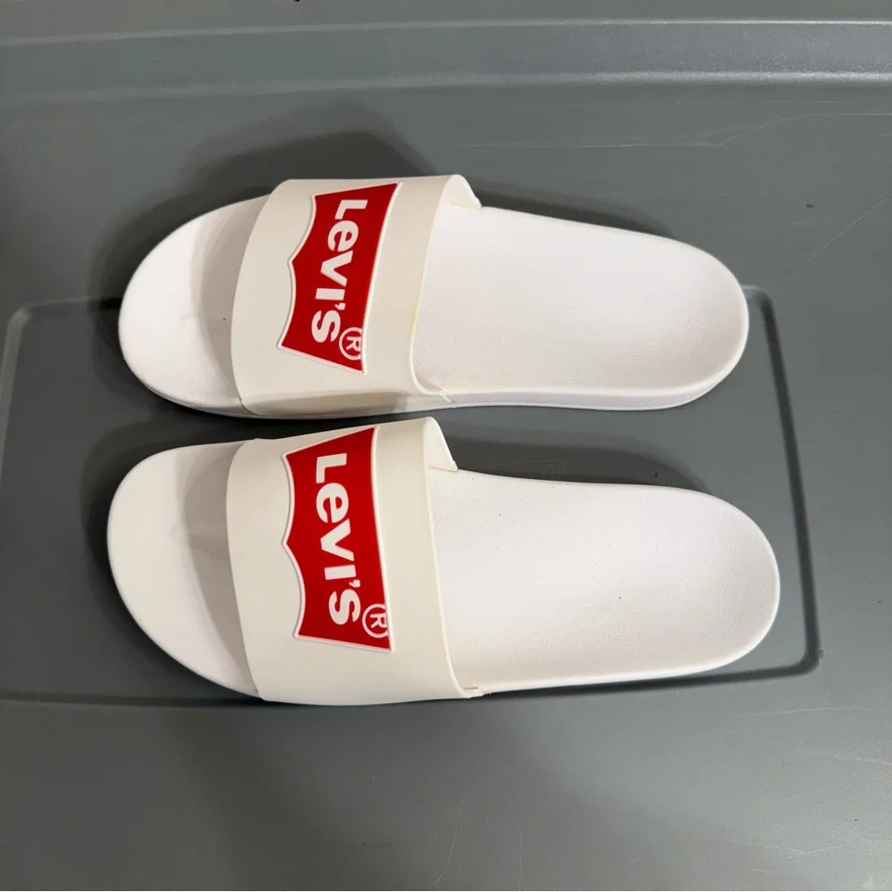 Levi's Red Logo White Slide Sandals